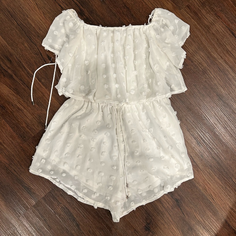 Off the shoulder,  Off-White shear polka dot summer Women's Romper